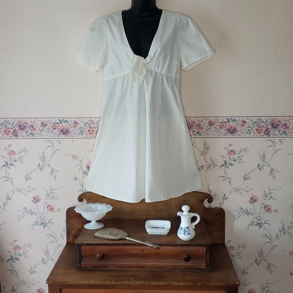 NEW * Madewell Women's Coquette Babydoll Deep-V Tie Front White Midi Dress 6